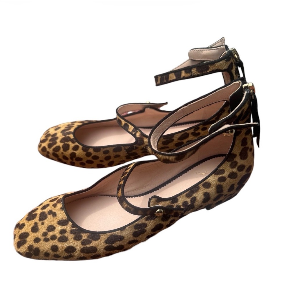 J.Crew Mary Jane Flats Womens 8.5 Brown Leopard Calf Hair Excellent Back Zip - Picture 6 of 9